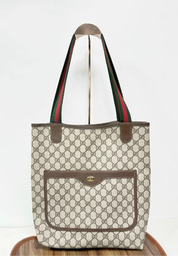 95新 GUCCI/古驰 红绿拼条老花琴谱包 单肩包