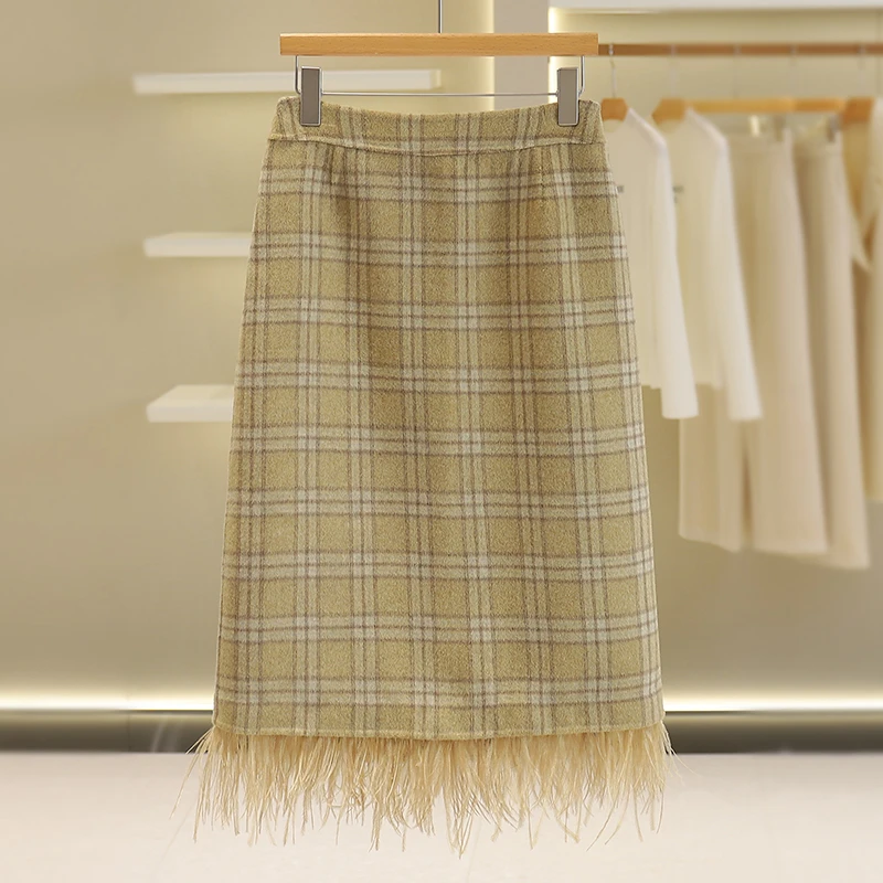 【伍莎-自营】格纹显瘦半身裙#VZ148E003