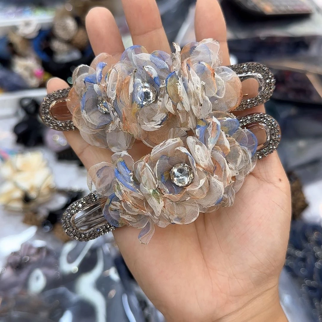 布艺非金属2个蓝色花朵懒人夹