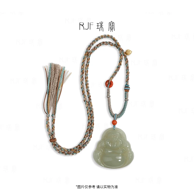 RJF【青玄中棠】和田玉佛公男女款精雕弥勒佛时尚百搭手工编绳挂坠