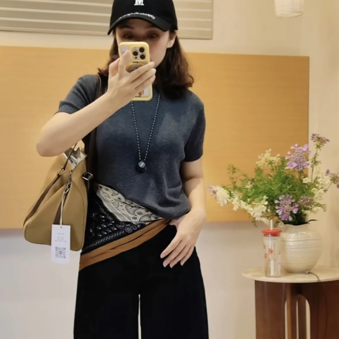 【配丝巾针织毛衣短袖】23958