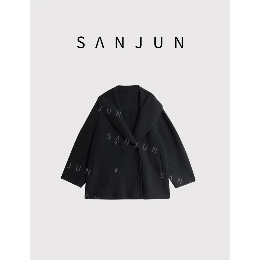 SANJUN 高端定制【星夜晚】羊绒混纺宽松廓形双排扣西装大衣  55623