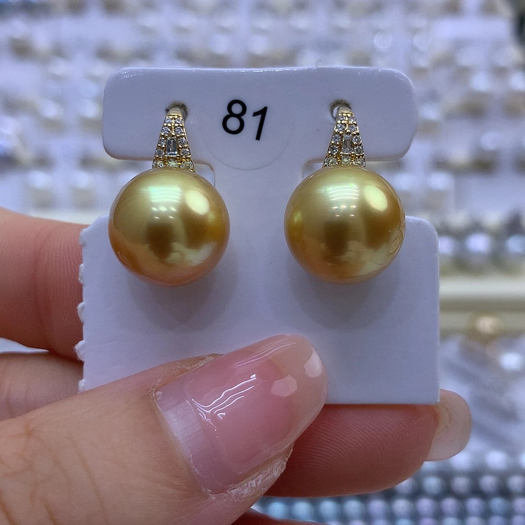 耳饰海水珍珠18K金镶嵌12-13mm