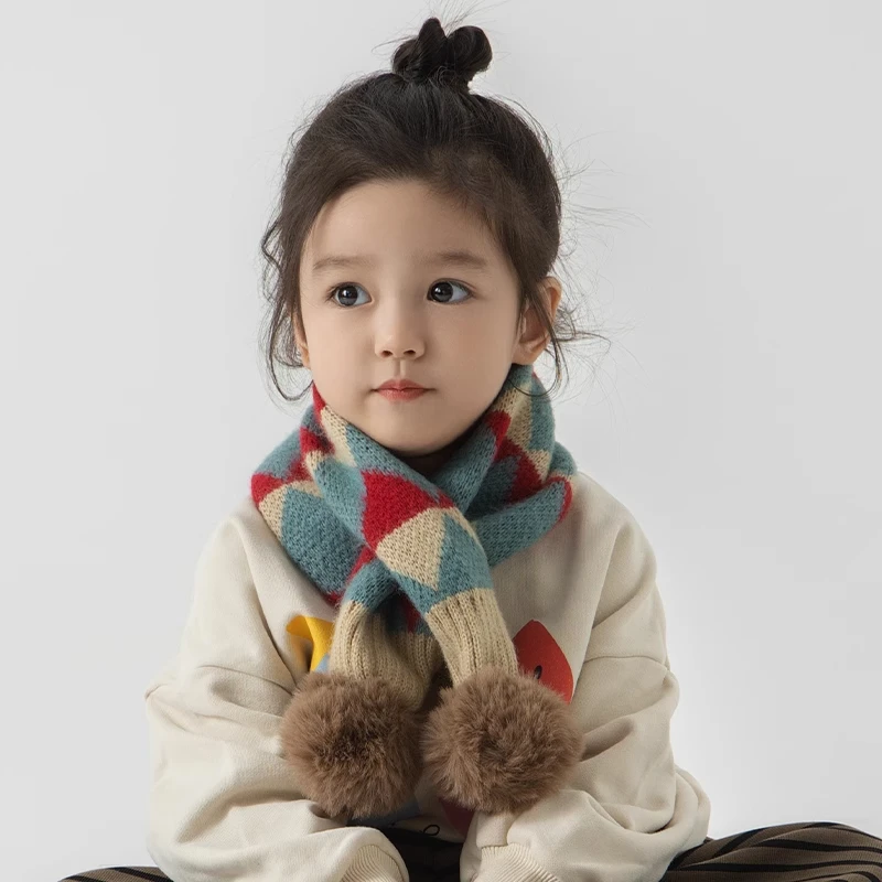 儿童围巾秋冬女童围脖2025新款宝宝脖套交叉针织毛线男童护颈冬季