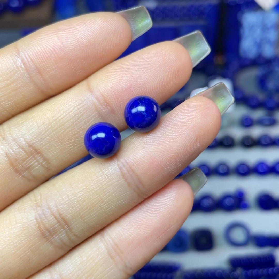 青金石银S925镶嵌8mm耳饰