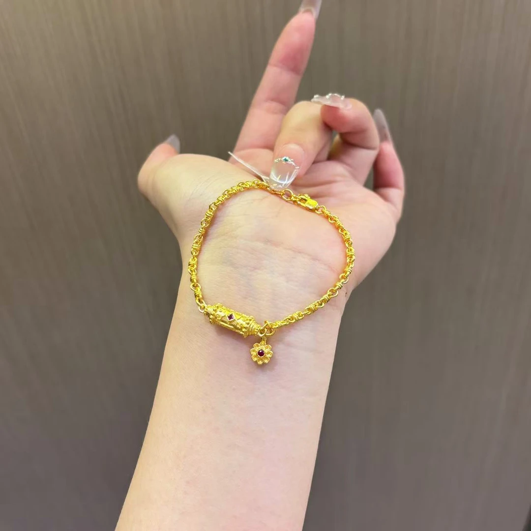 【菠萝珠宝】足金999 时尚转运手工金太阳花手链   金重：11.81克