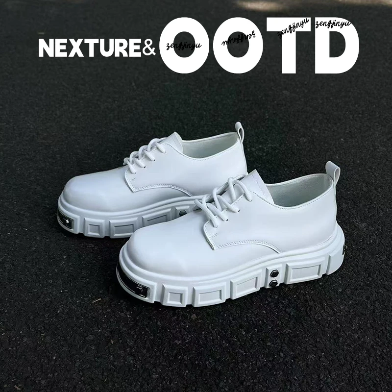 NEXTURE  亮片德比鞋男厚底内增高英伦风百搭休闲黑色大头皮鞋潮