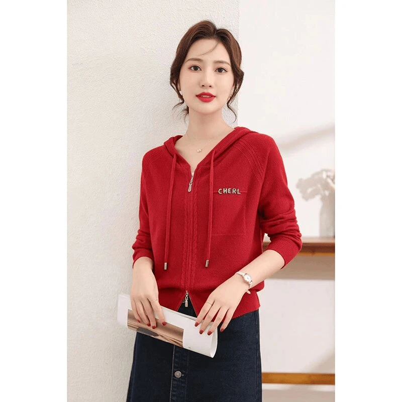 针织衫女2025新款时尚连帽拉链开衫高级感洋气小个子穿搭品牌上衣