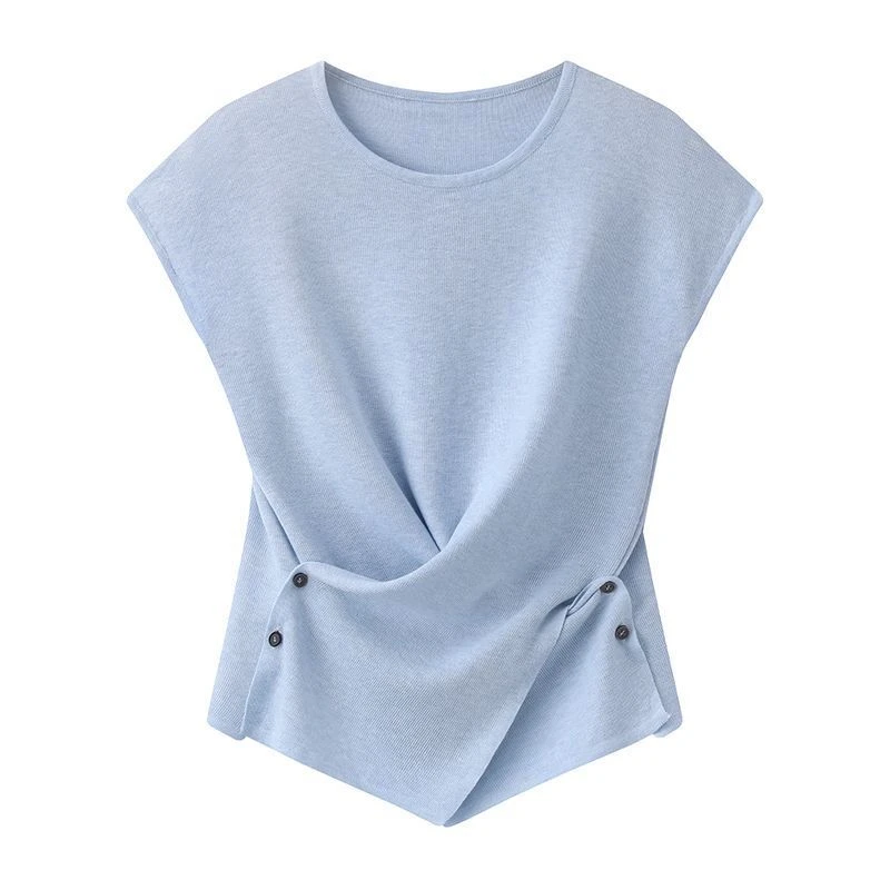 Z2025夏季网红爆款遮肉显瘦百搭气质休闲洋气时尚不规则短袖T恤