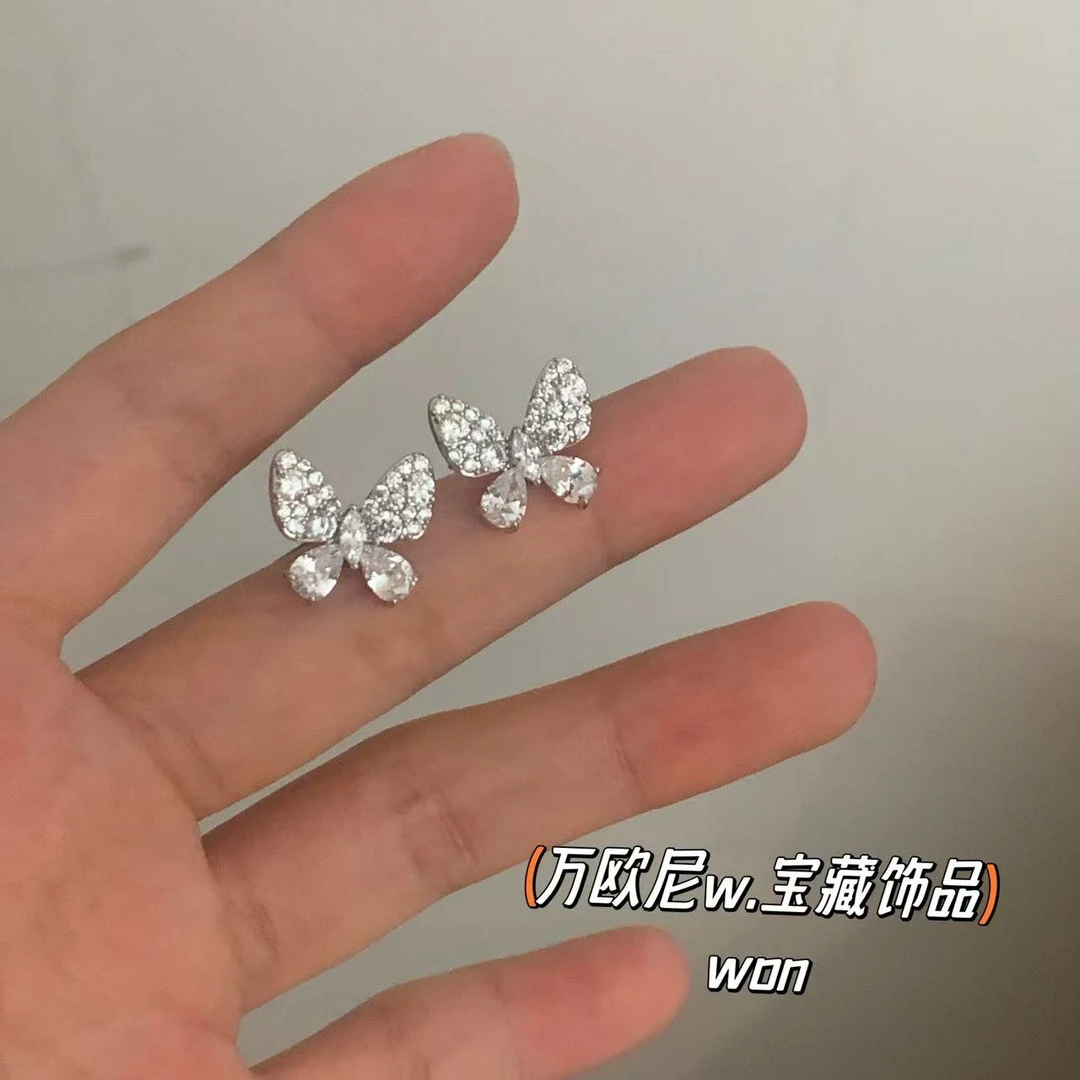 925银合成锆石耳饰 CHANGE x 舞会蝴蝶耳饰 网红小众超仙弧E818