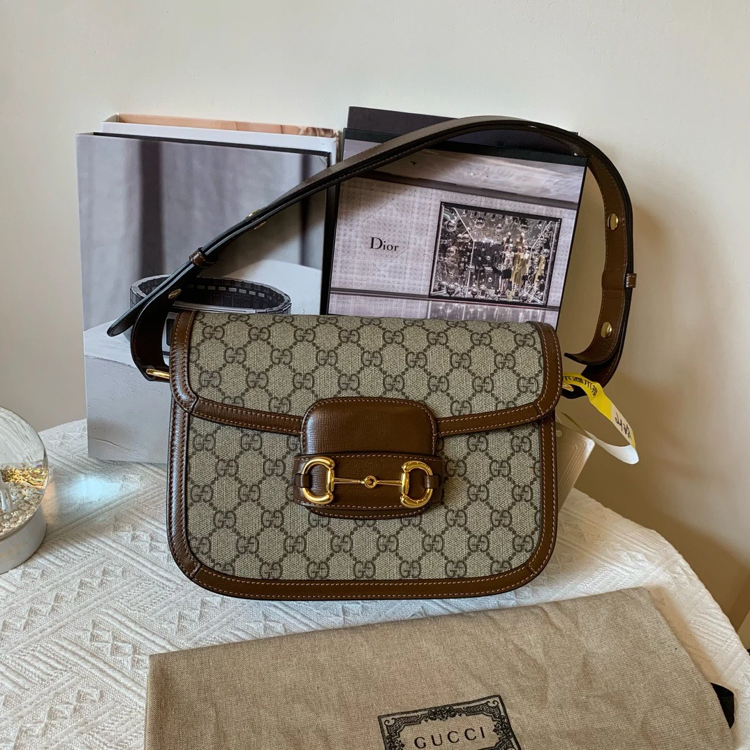 99新 GUCCI/古驰 老花1955马鞍中号单肩包