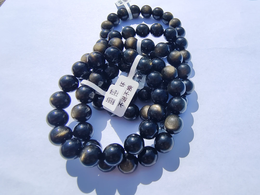 天然金曜石手串单圈素圈8mm-12mm天然男女高颜值爆款情侣饰品