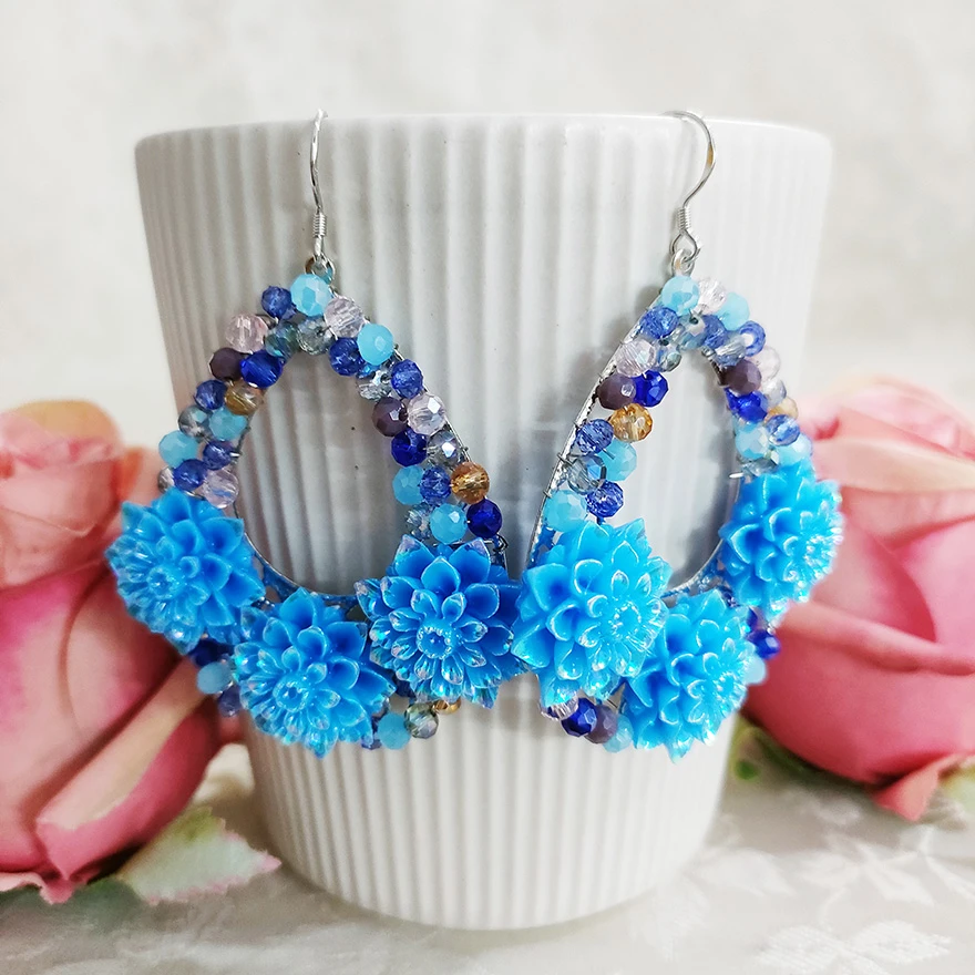 铜合金耳饰 民族风夸张气质手工花卉耳坠耳环3425