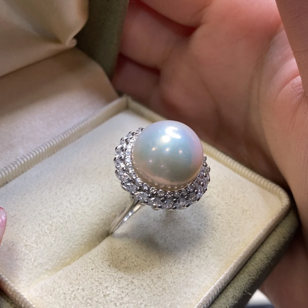 淡水珍珠戒指银S925镶嵌微瑕