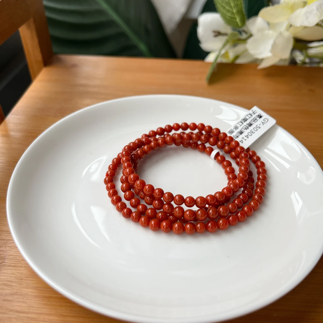 【郭老师】约4.5mm高品瓦西料满色满肉柿子红南红多圈手串长约70cm