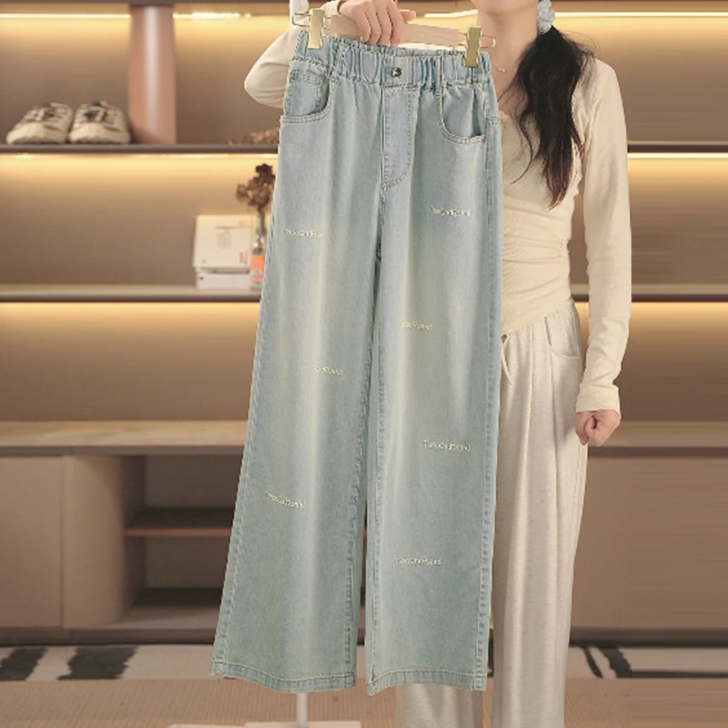 女童牛仔裤夏款2025新款儿童夏季直筒裤大童初中生休闲裤子