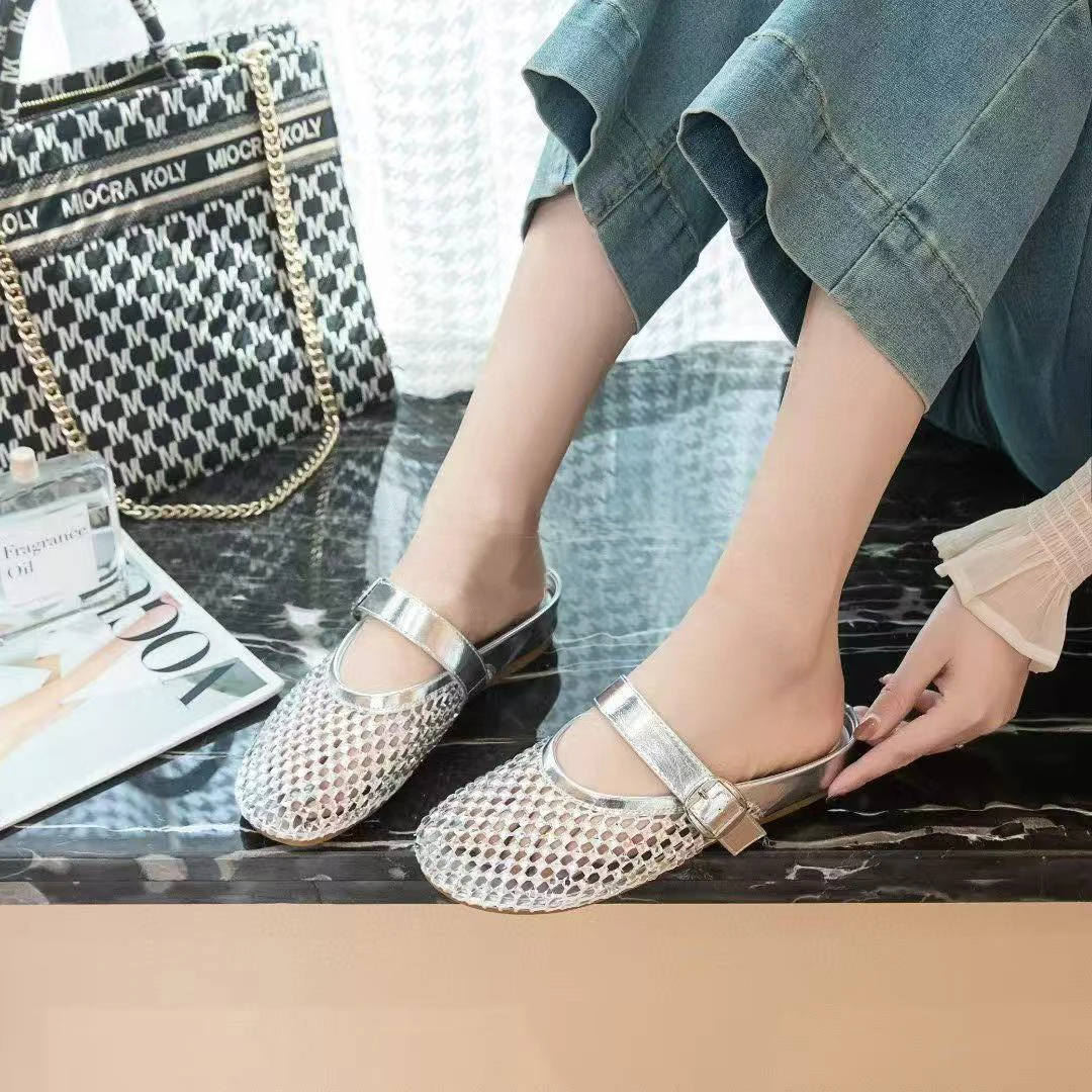 【浩瀚星辰】2025新款时尚满钻网纱透气法式包头凉拖外穿一脚蹬凉鞋