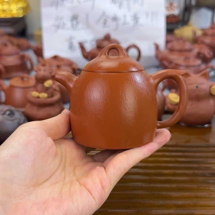 紫砂茶壶朱泥全手秦权160毫升