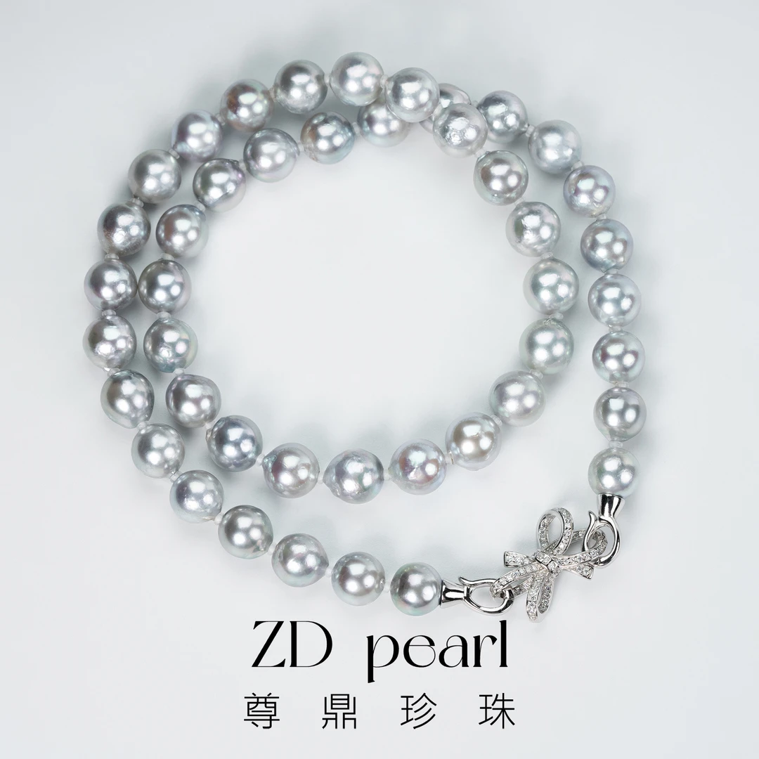 【鸭鸭】尊鼎珍珠-S925银海水珍珠真多麻色项链 8-9mm