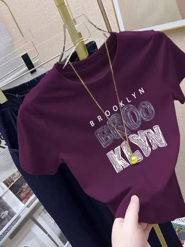 【BROO】纯色短袖圆领正肩简约百搭高弹力T恤夏季短款女装上衣