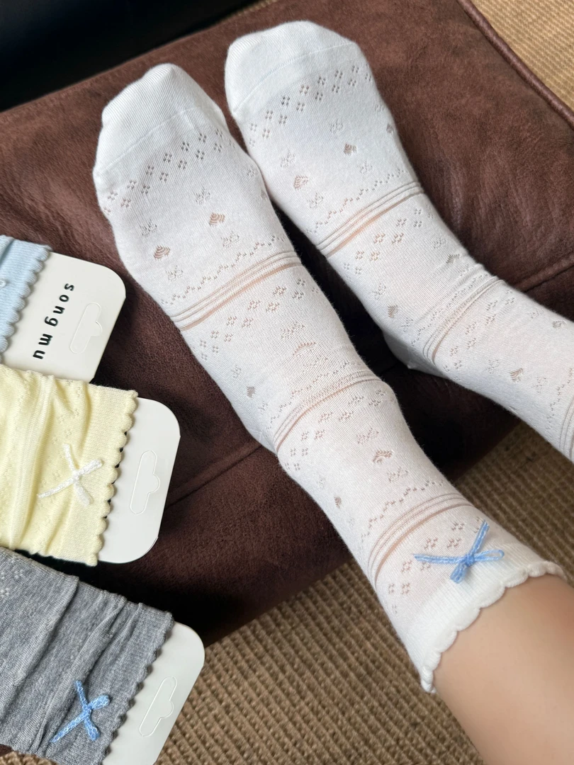 袜子堆堆少女薄款透气费尔岛女中筒无骨夏季袜百搭网眼袜韩系百搭