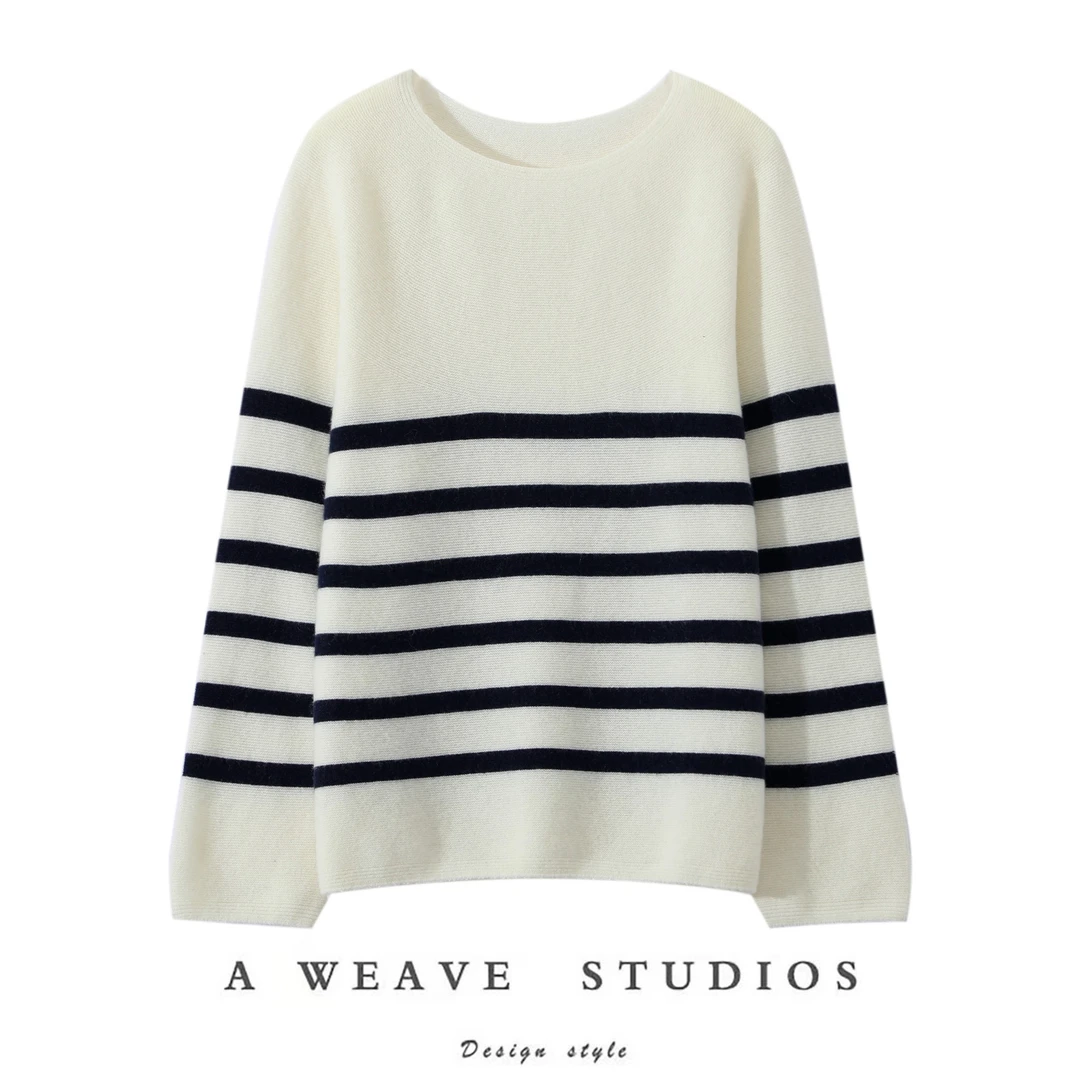 圆领条纹款套头羊绒衫 rzy 2010 潮牌时尚长袖休闲