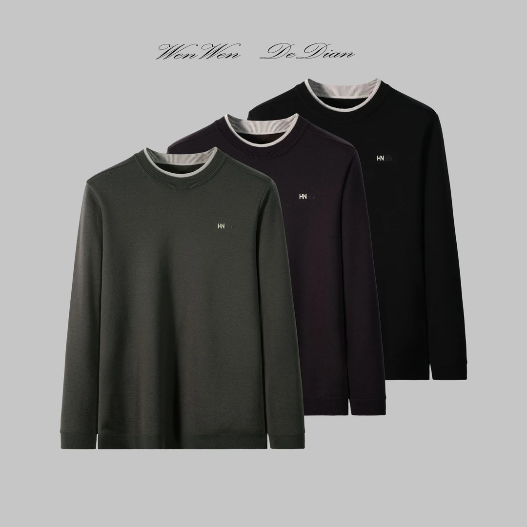 【绵羊毛混纺纱线】‘加绒加厚’秋冬款男士休闲圆领针织上衣N9588