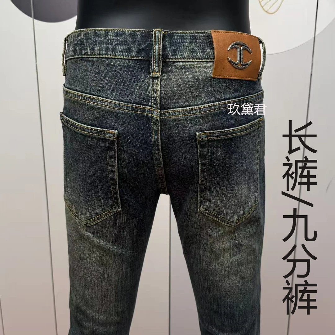 长裤九分裤可选 秋冬厚款男士牛仔裤102怀旧蓝简约弹力修身小脚裤