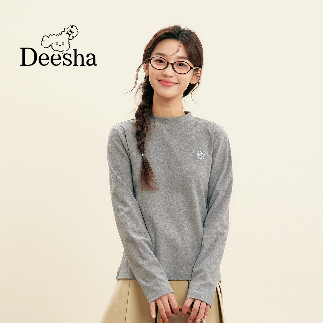 笛莎童装秋季新款青少年初高中刺绣百搭打底T恤-N32540601