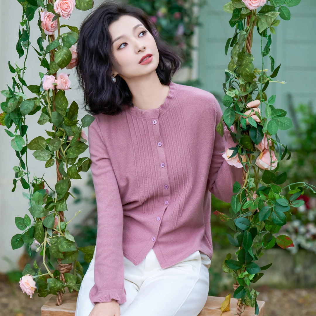 西子/羊毛法式花边温柔百搭针织开衫/MSHJ0278