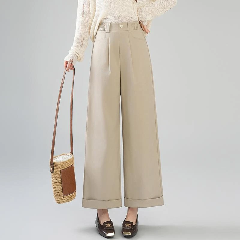 高腰阔腿裤女2025年春季新款显瘦百搭休闲裤时尚气质小个子九分裤