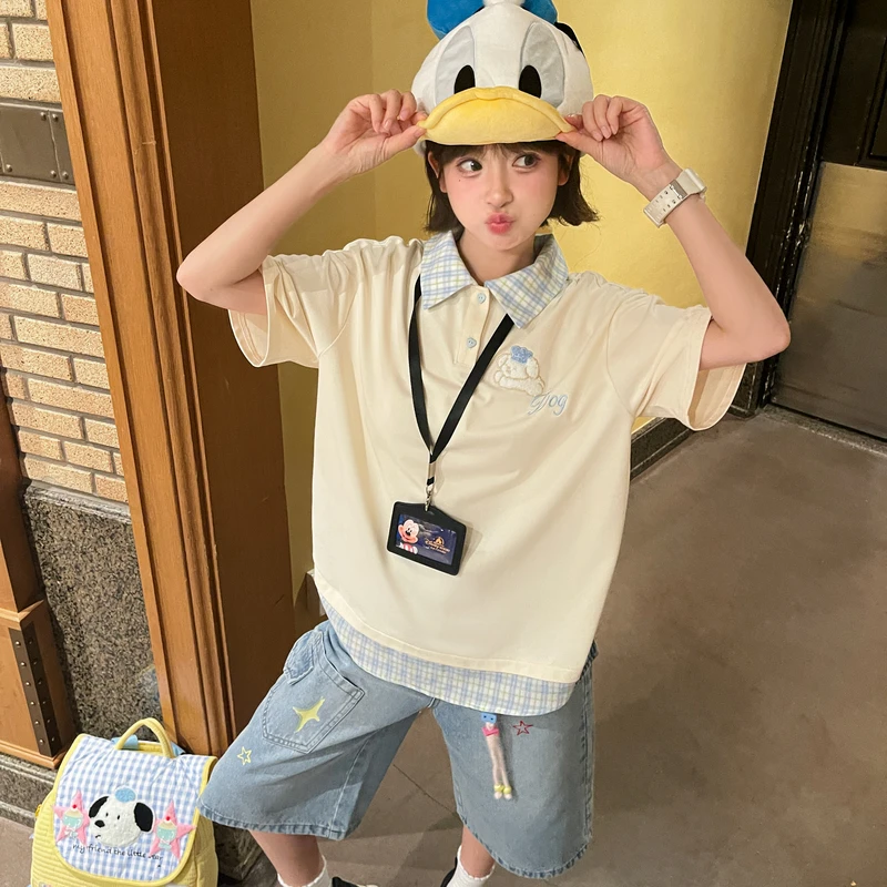 森女部落设计感可爱小狗刺绣短袖t恤女2025新款显瘦宽松上衣夏季