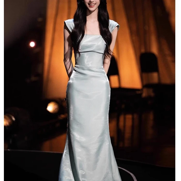 晚礼服缎面高端轻奢小众鱼尾小个子学生毕业艺考独唱演出服主持人