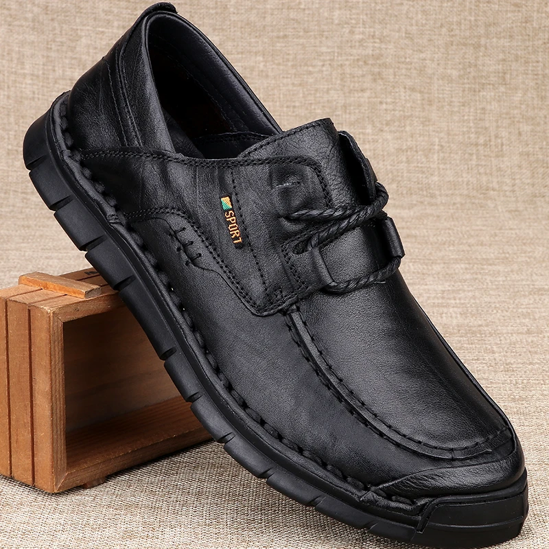 CATIA SELI新款加宽加肥真皮软底系带休闲皮鞋男士透气手工缝线鞋