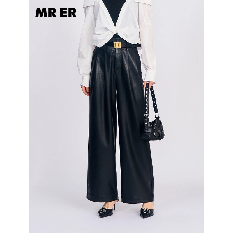 【辛小北】垂感休闲百搭直筒裤松弛感高腰皮裤R4C71263