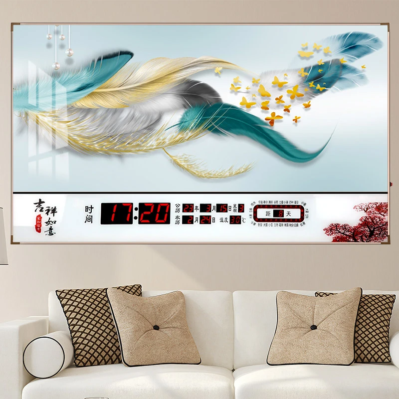 新款超薄万年历电子钟家用客厅挂钟带日历功能超大创意静音夜光