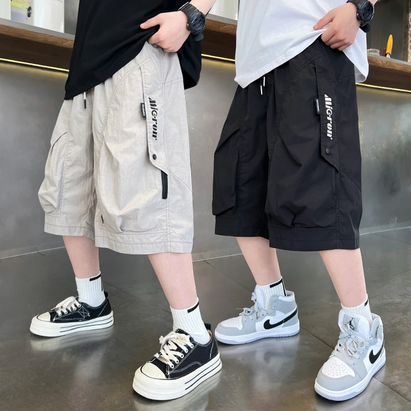 男童夏季薄款工装短裤2025新款中大童运动休闲中裤男孩宽松韩版裤