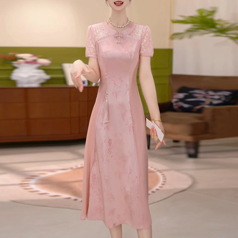 新中式连衣裙2025夏流行单品新款改良旗袍国风十三行减龄妈妈裙子