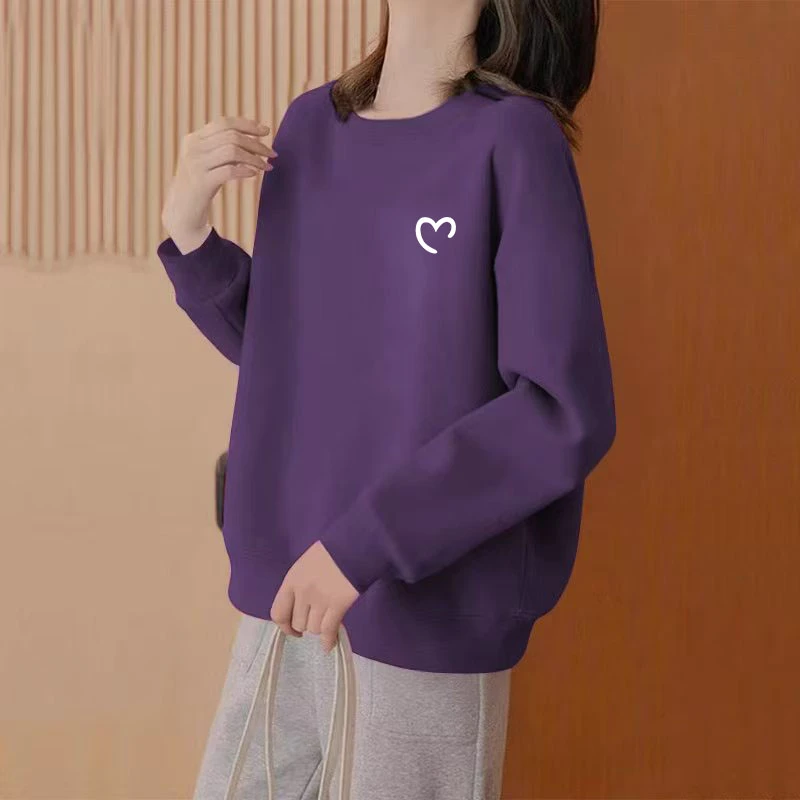 圆领套头打底衫加绒加厚卫衣女2025春秋季新款宽松韩版潮情侣外套
