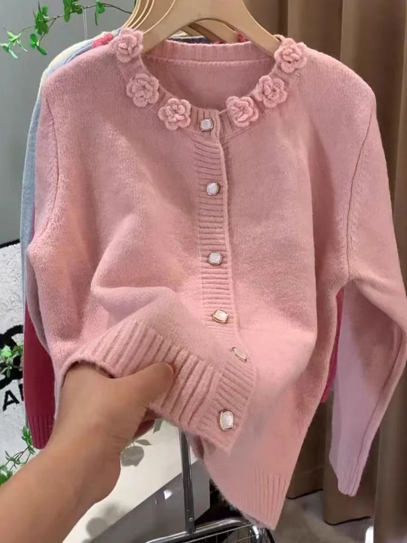 韩系温柔减龄紫色宽松软糯针织开衫毛衣女冬季新款宽松休闲上衣潮