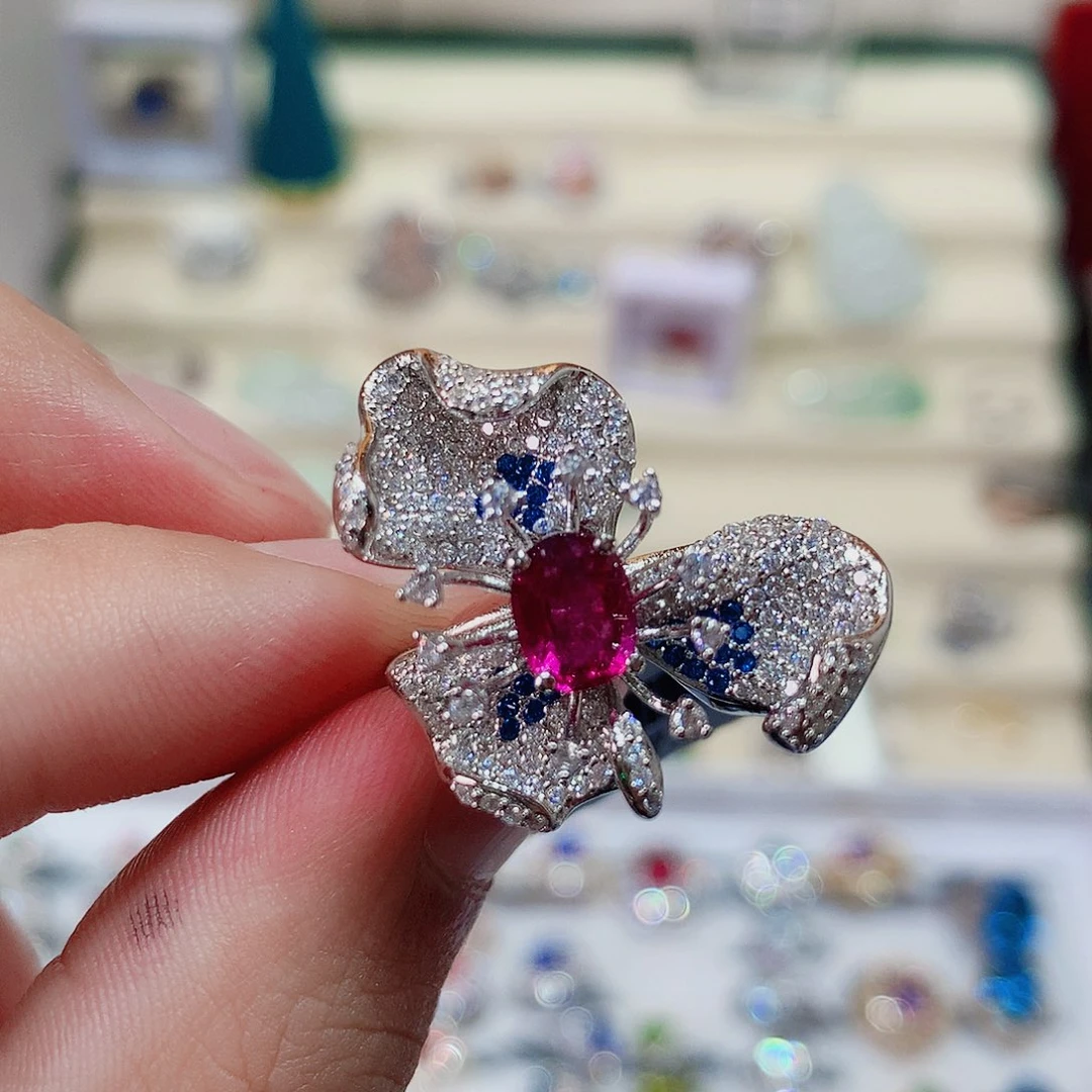 戒指戒指银S925镶嵌碧玺