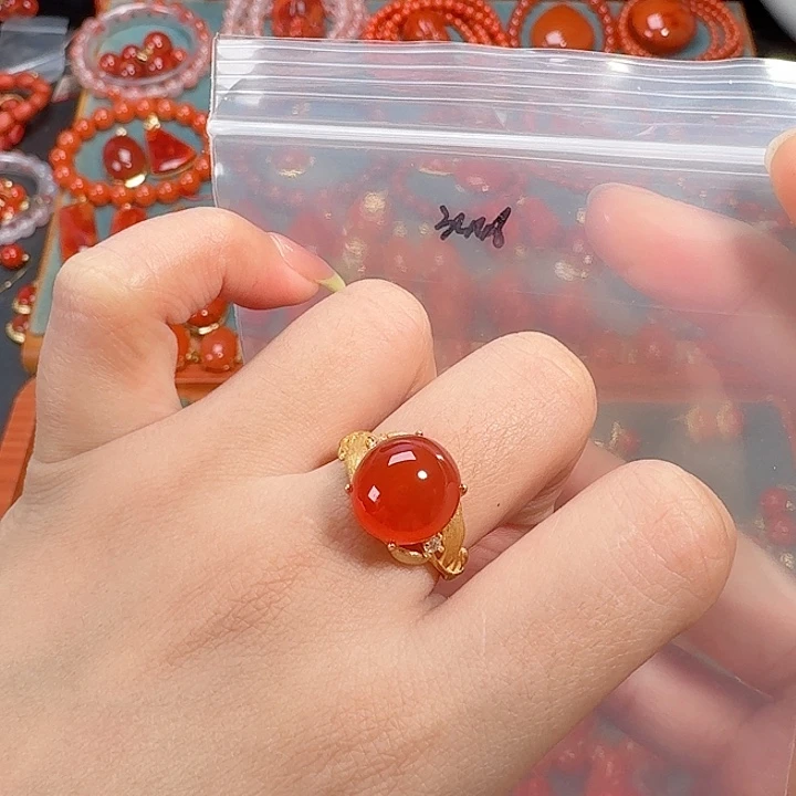 南红玛瑙银S925镶嵌戒指