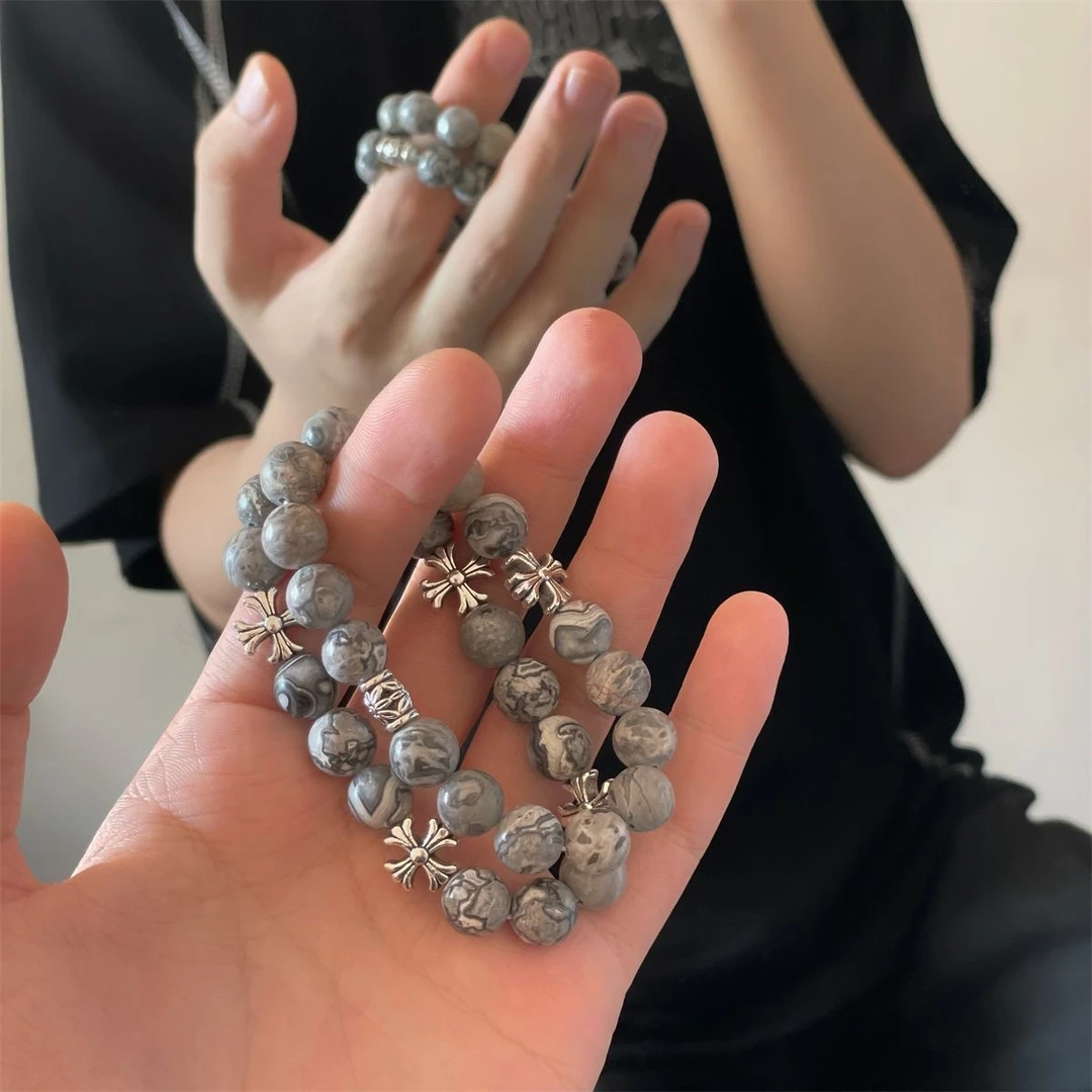 BMHM 铜合金手链 十字花手链男百搭小众设计高级感嘻哈街头情侣