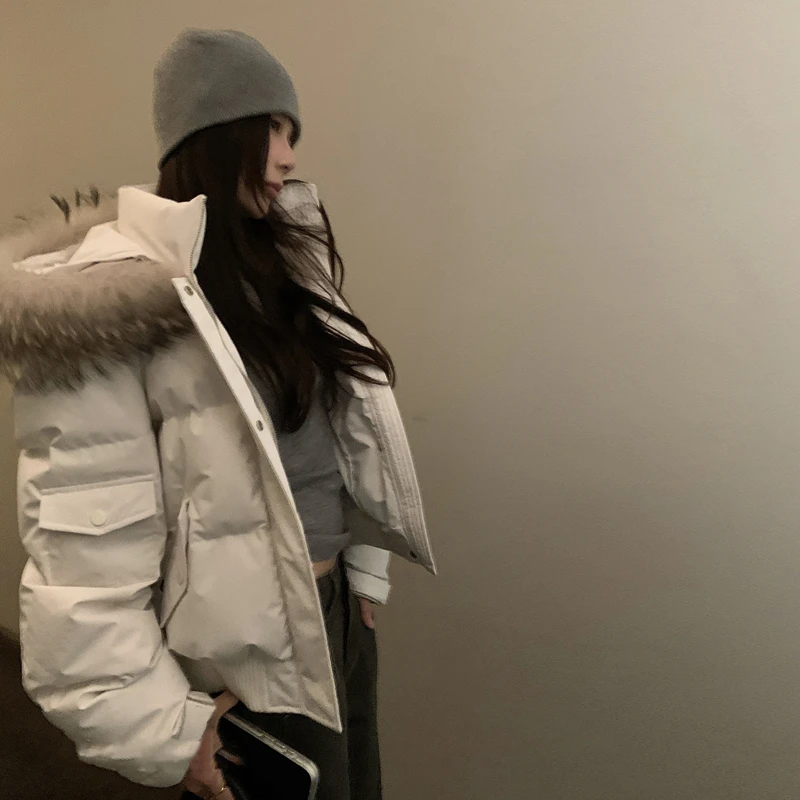 [雪域山境]大毛领短款宽松派克服羽绒服女秋冬季保暖时尚加厚外套