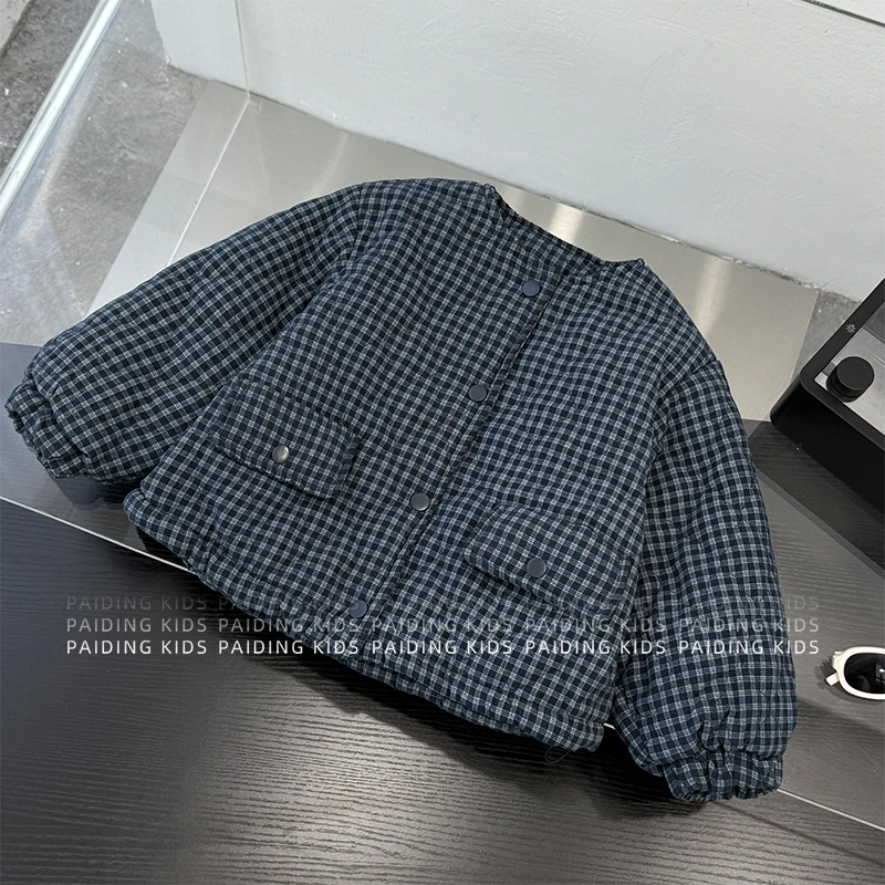 冬装儿童韩版时尚复古格纹休闲宽松加厚绗棉保暖棉服SJ6573-DD1