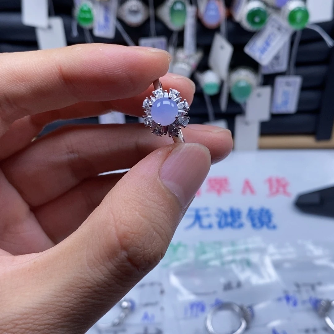 翡翠戒指银S925镶嵌乌**儿天然缅甸翡翠a货