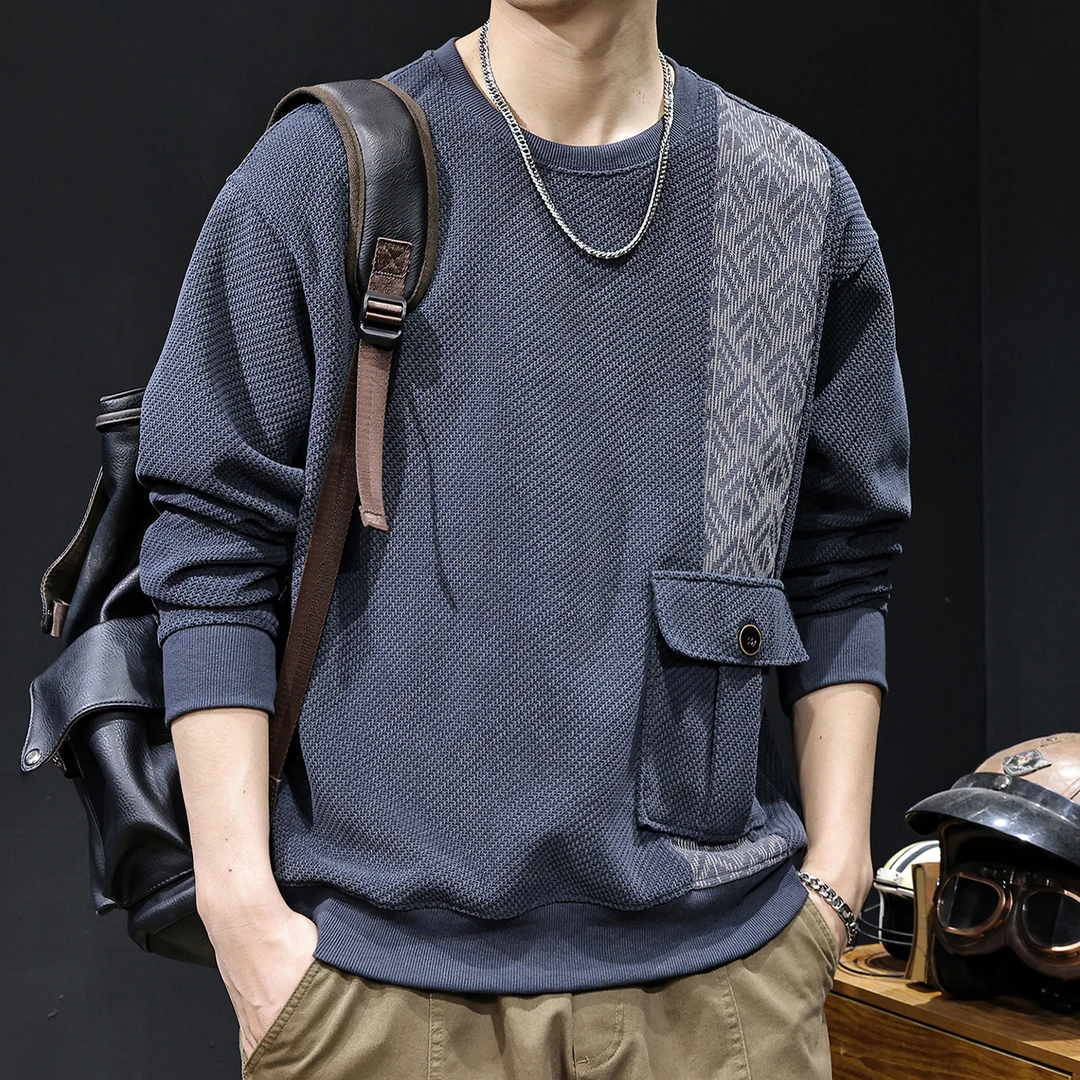 MR.MUDI/穆迪先生提花拼布口袋卫衣男士秋季2025新款潮牌宽松大码