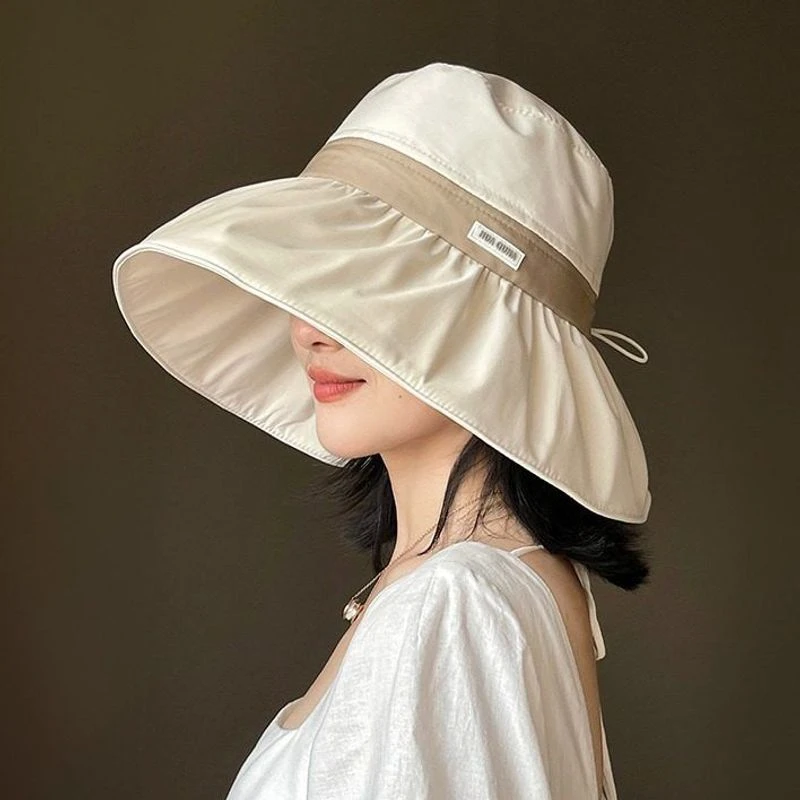 防晒渔夫帽新款显脸小夏季户外出游遮阳帽防紫外线韩版大檐太阳帽