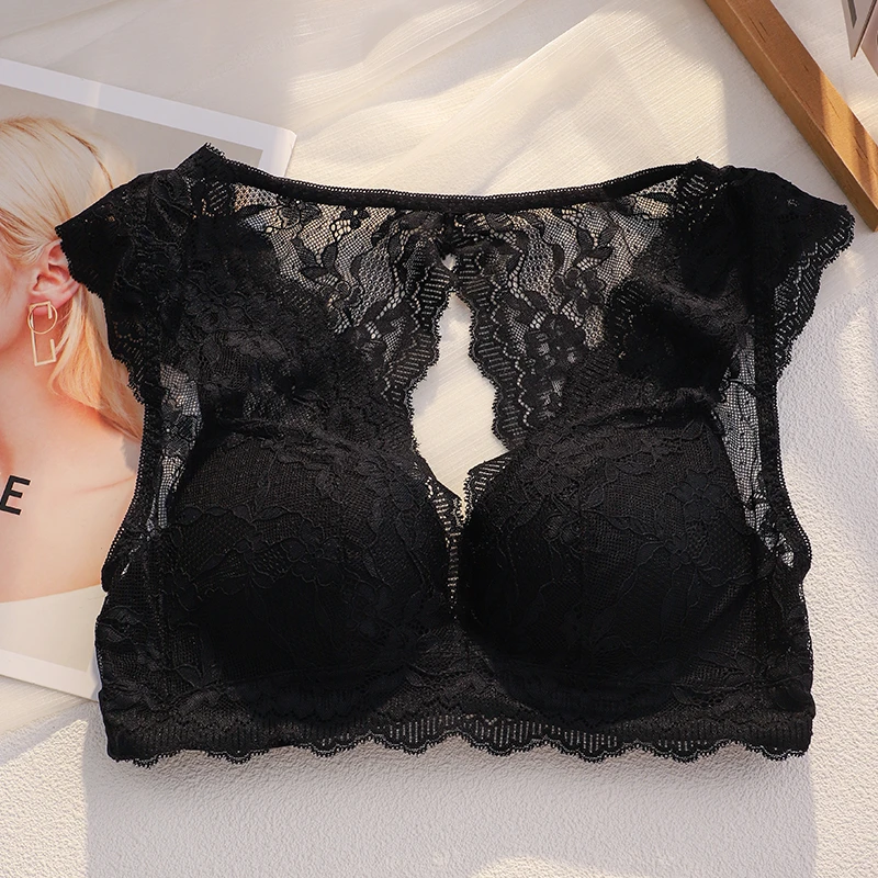 法式性感蕾丝背心式一体美背内衣女士小胸聚拢显大无钢圈文胸夏季