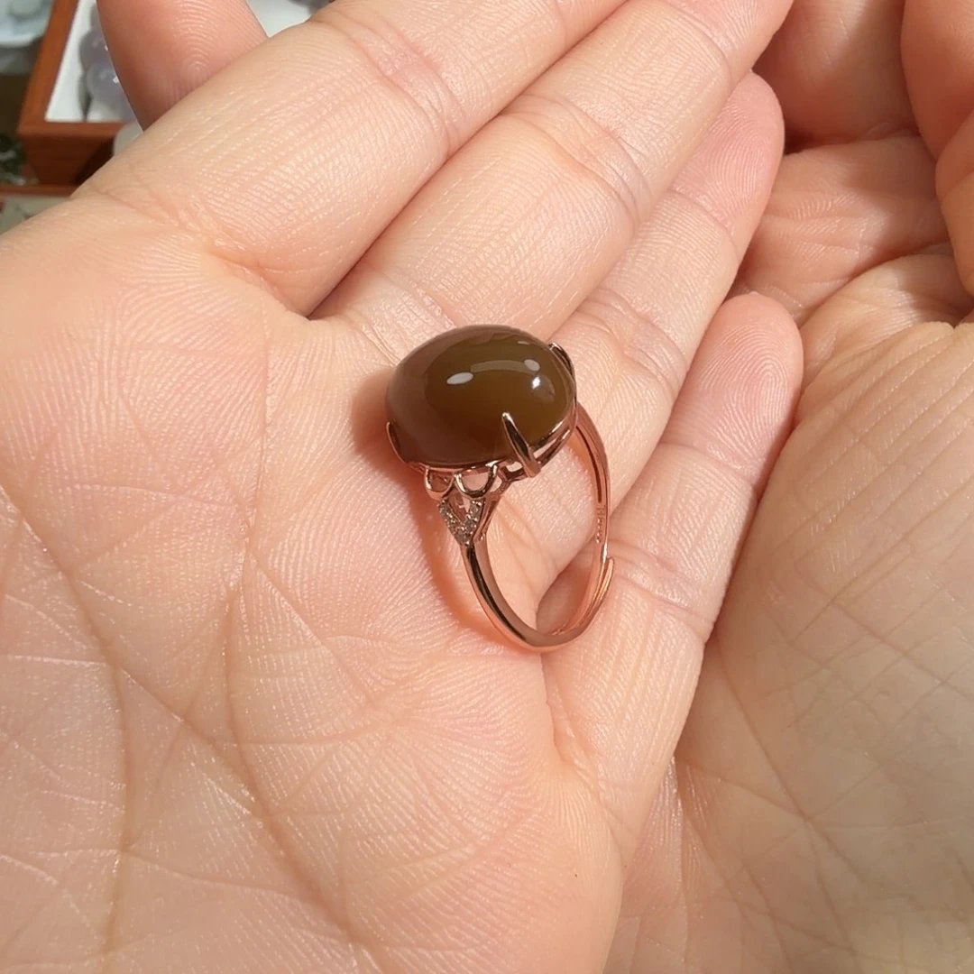 和田玉（糖玉）银S925镀金镶嵌戒指